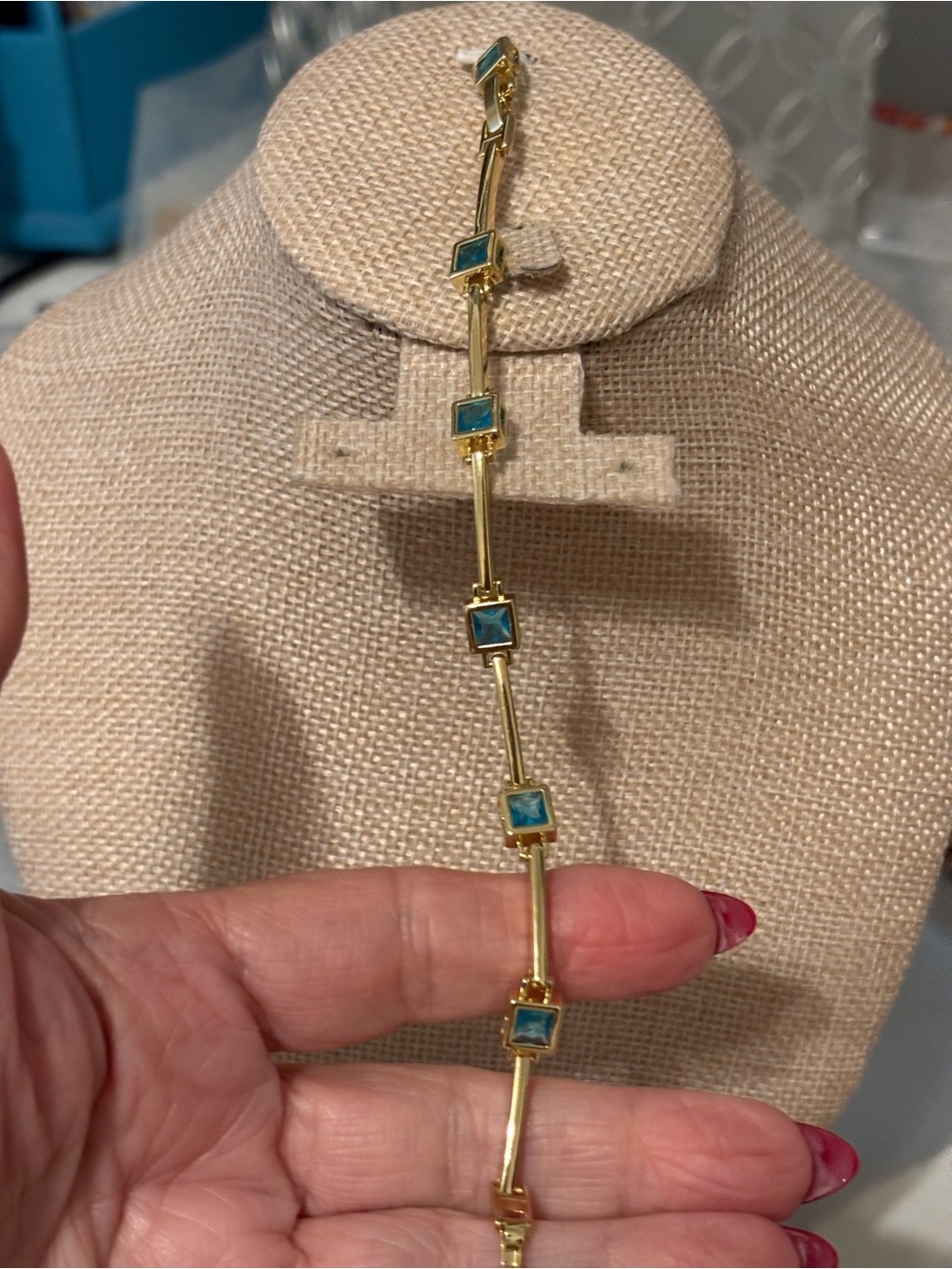 Gold Bracelet with Teal Stone Accents